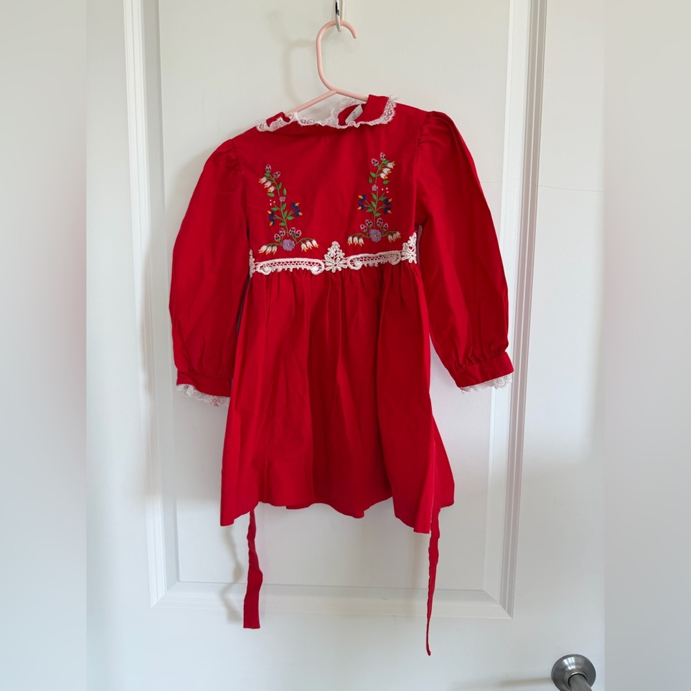 Vintage Sears Red Floral Embroidered Kids Dress